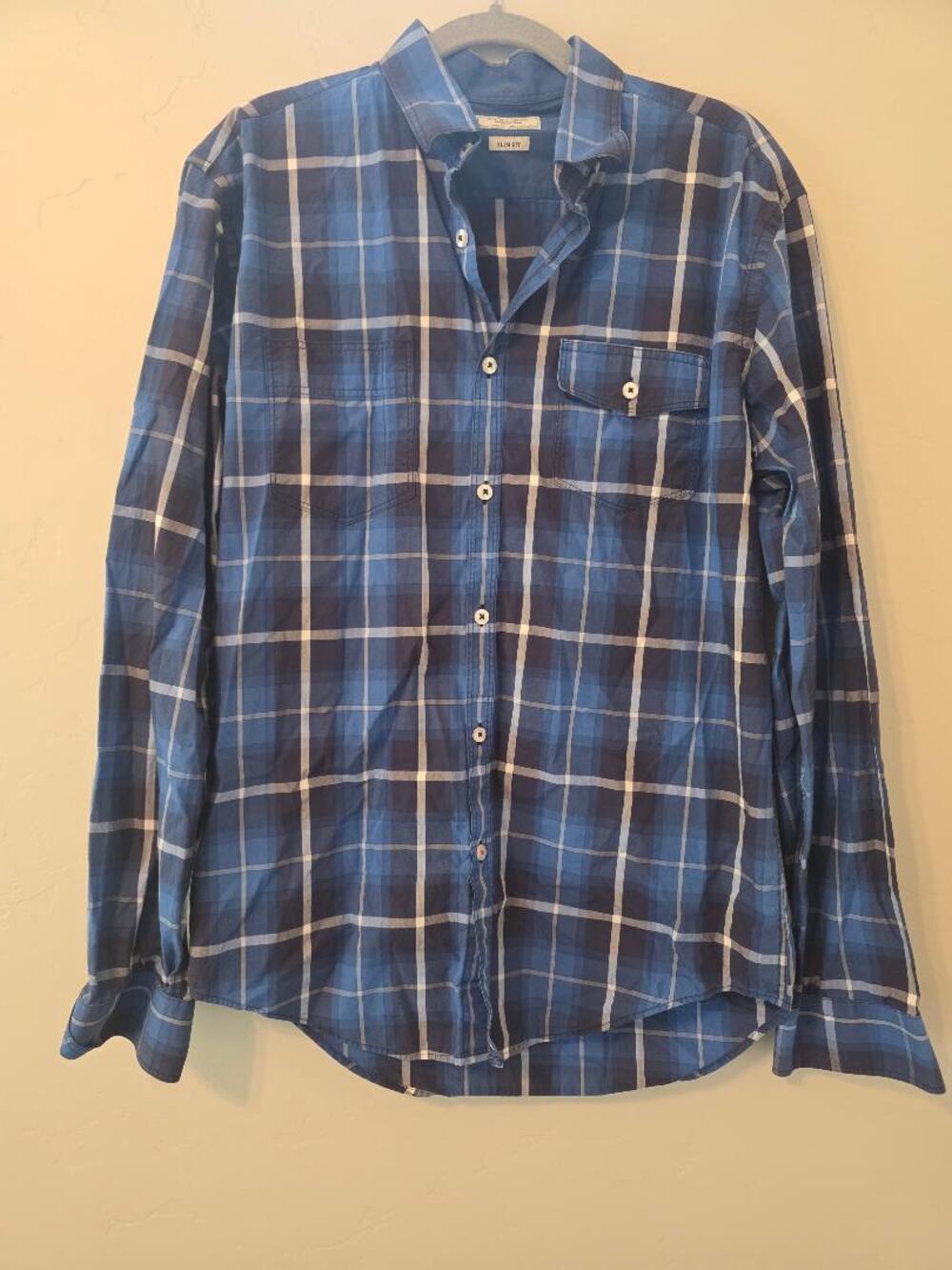 Zara Man Denim Couture Grunge Plaid Slim Fit Shirt Large